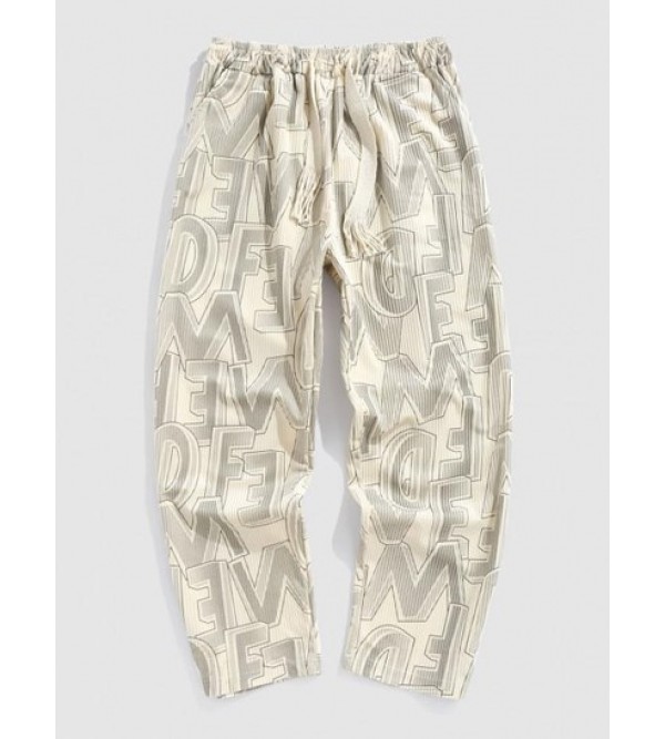 Letter Printed Textured Corduroy Pants