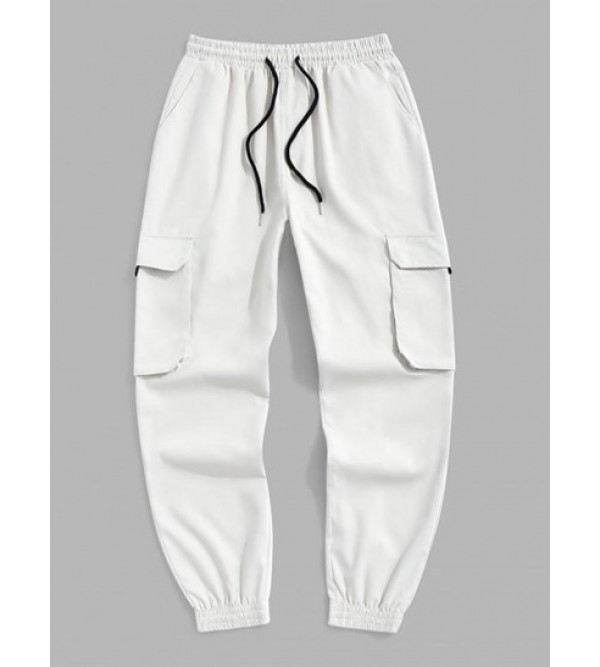 Multi Pockets Solid Color Drawstring Jogger Cargo Pants