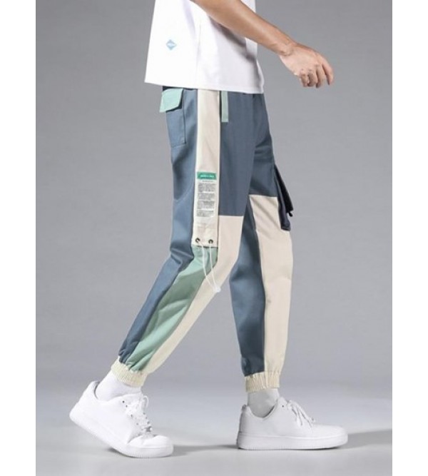 Multi-pocket Design Colorblock Cargo Pants