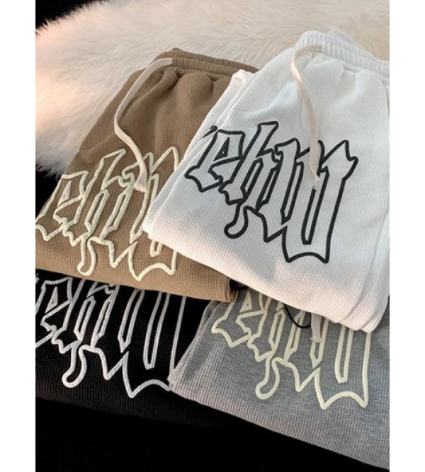Textured Drawstring Letter Graphic Straight Pants Textured Drawstring Letter Graphic Straight Pants