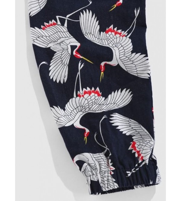 Flying Crane Print Pants
