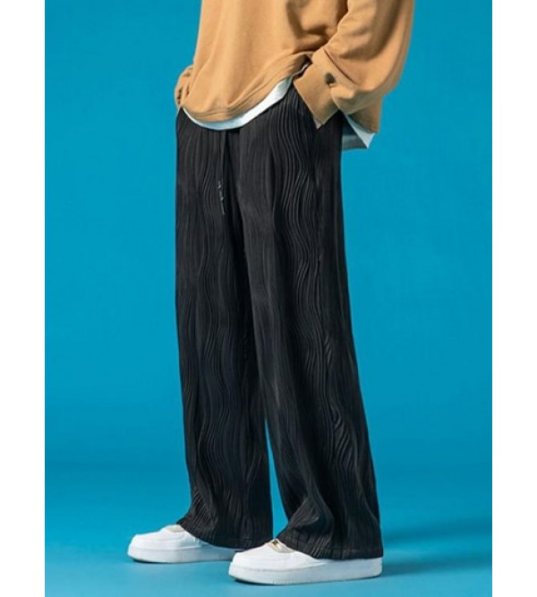 Solid Color Wave Textured Casual Pants