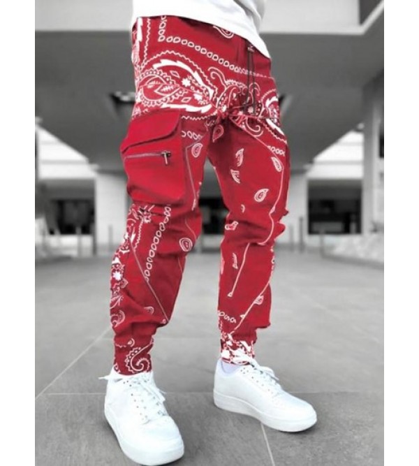Streetwear Y2K Aesthetic Contrast Paisley Print Cargo Pants