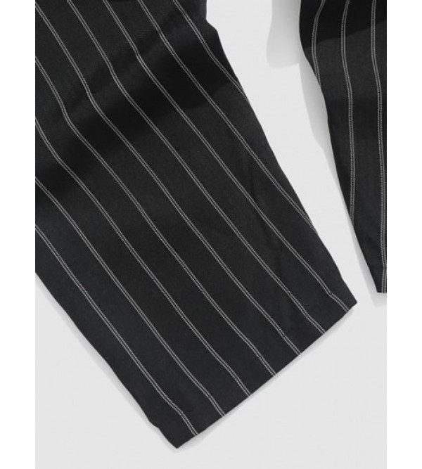 Pinstripe Pattern Drawstring Casual Pants