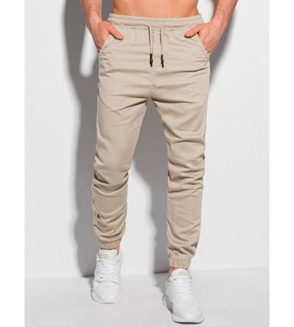 Solid Color Drawstring Multi-pocket Cargo Jogger Pants