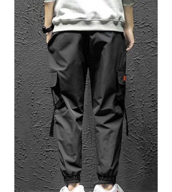 Letter Print Flap Pockets Cargo Jogger Techwear Pants