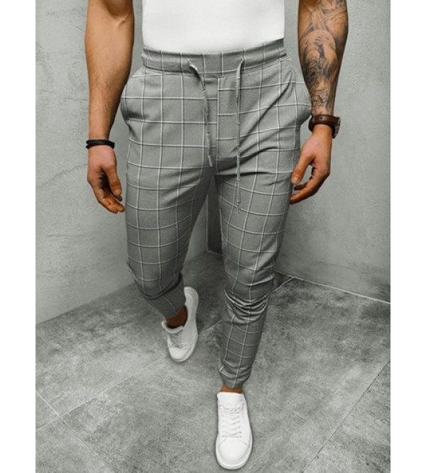 Drawstring Plaid Pants